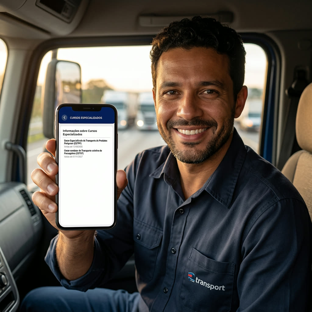 Motorista profissional acessando curso pelo celular